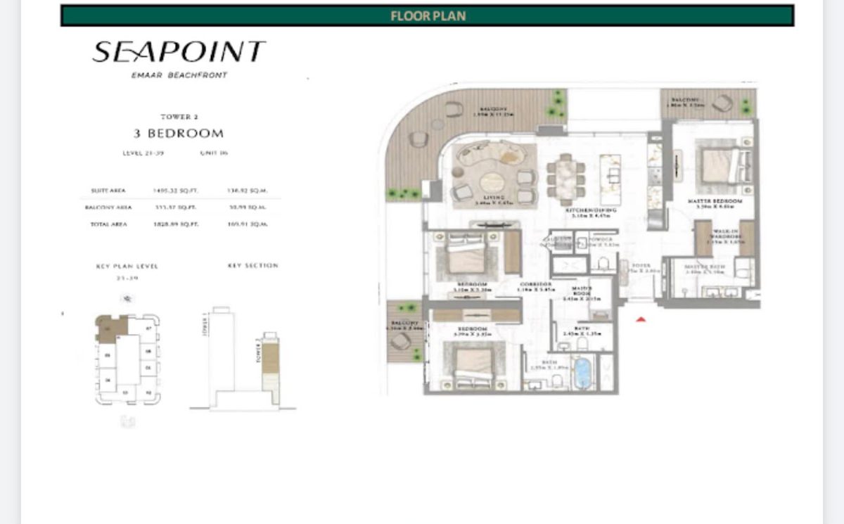 3-bed apartment for sale in Emaar Beachfront